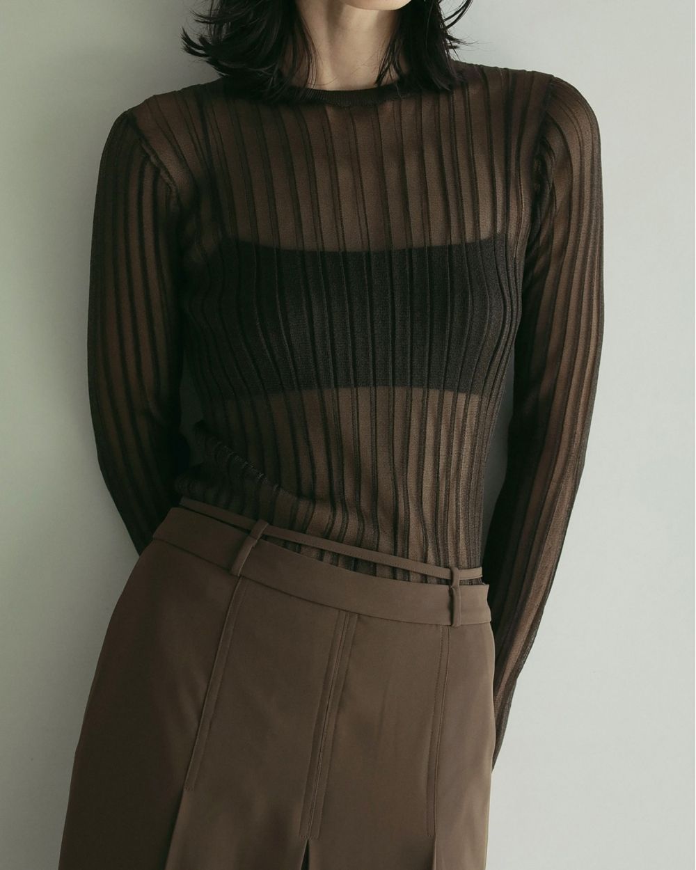 Flare Sheer Knit / フレアシアーニット (ブラウン)