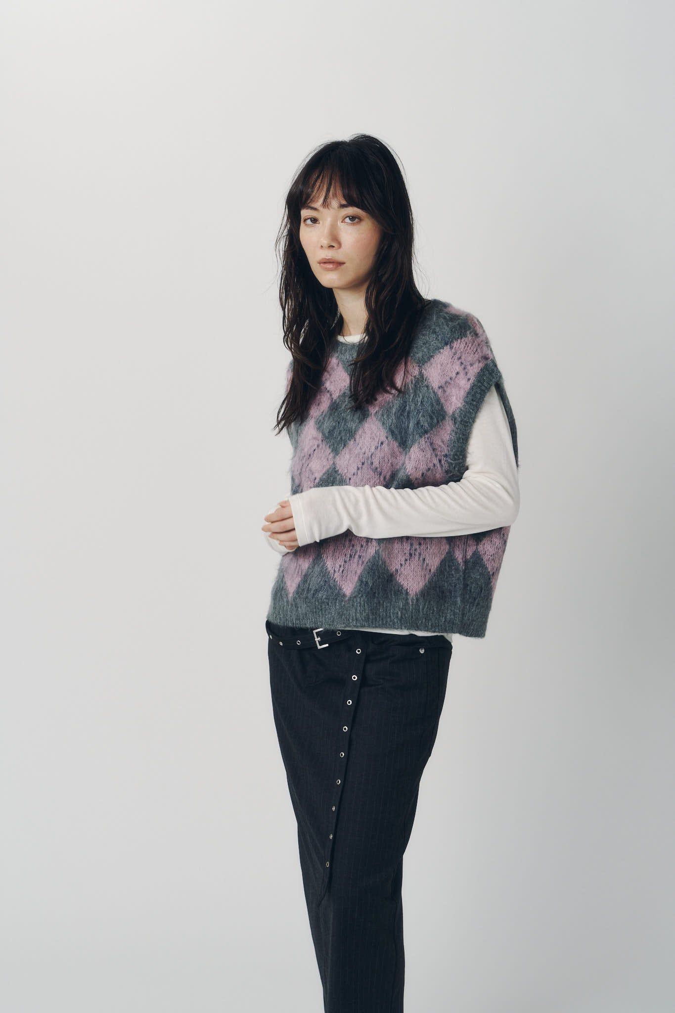アーガイルニットベスト (ピンク) argyle knit vest (Pink) / 26AW