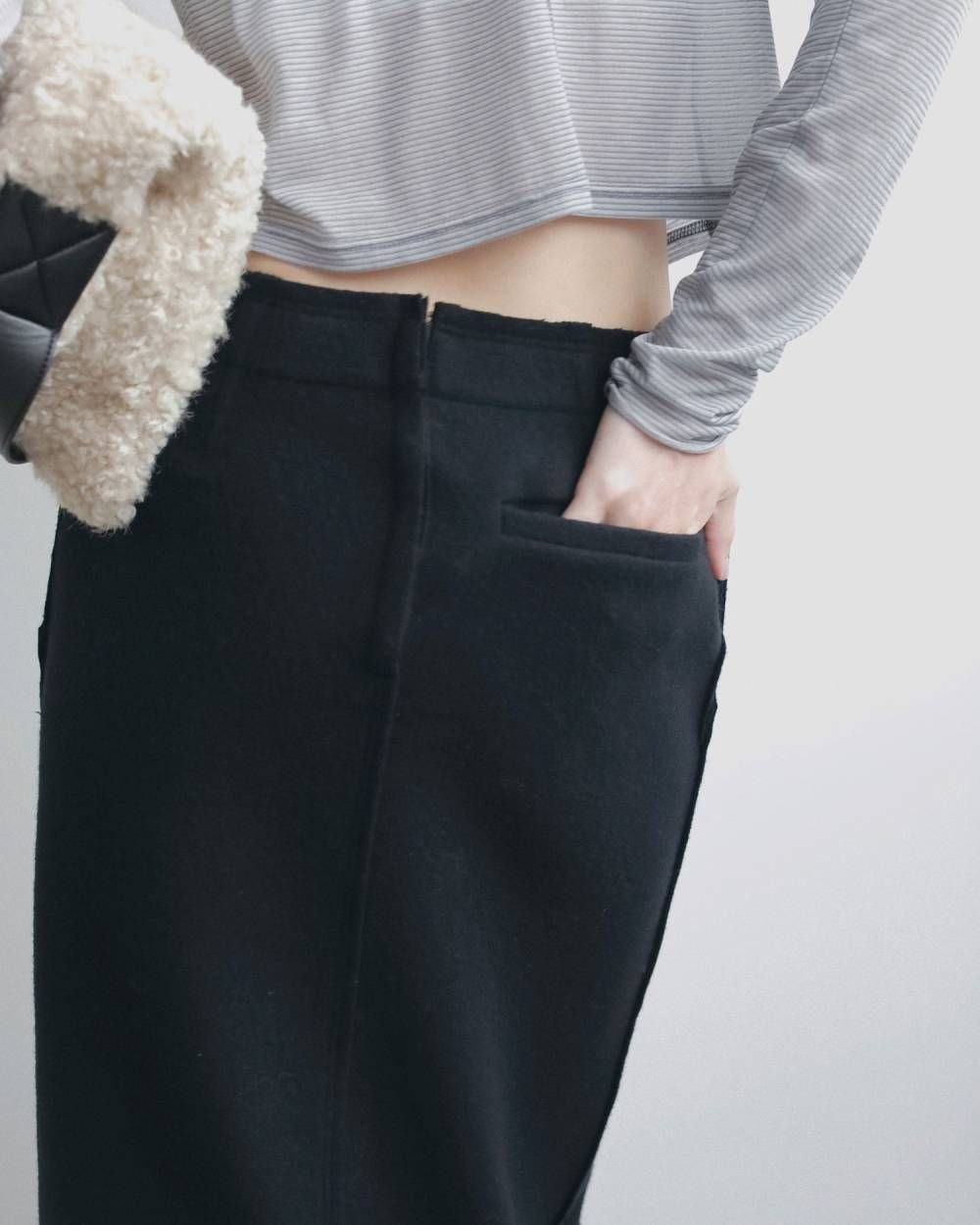 ウールカットオフスカート (ネイビー) Wool Cutoff Skirt (Navy) / 26AW 【6月29日まで期間限定予約】