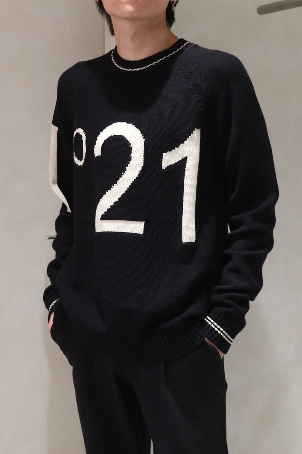 BI-COLOR LOGO KNIT TOPS / バイカラーロゴニットトップス / ユニセックス (ブラック)