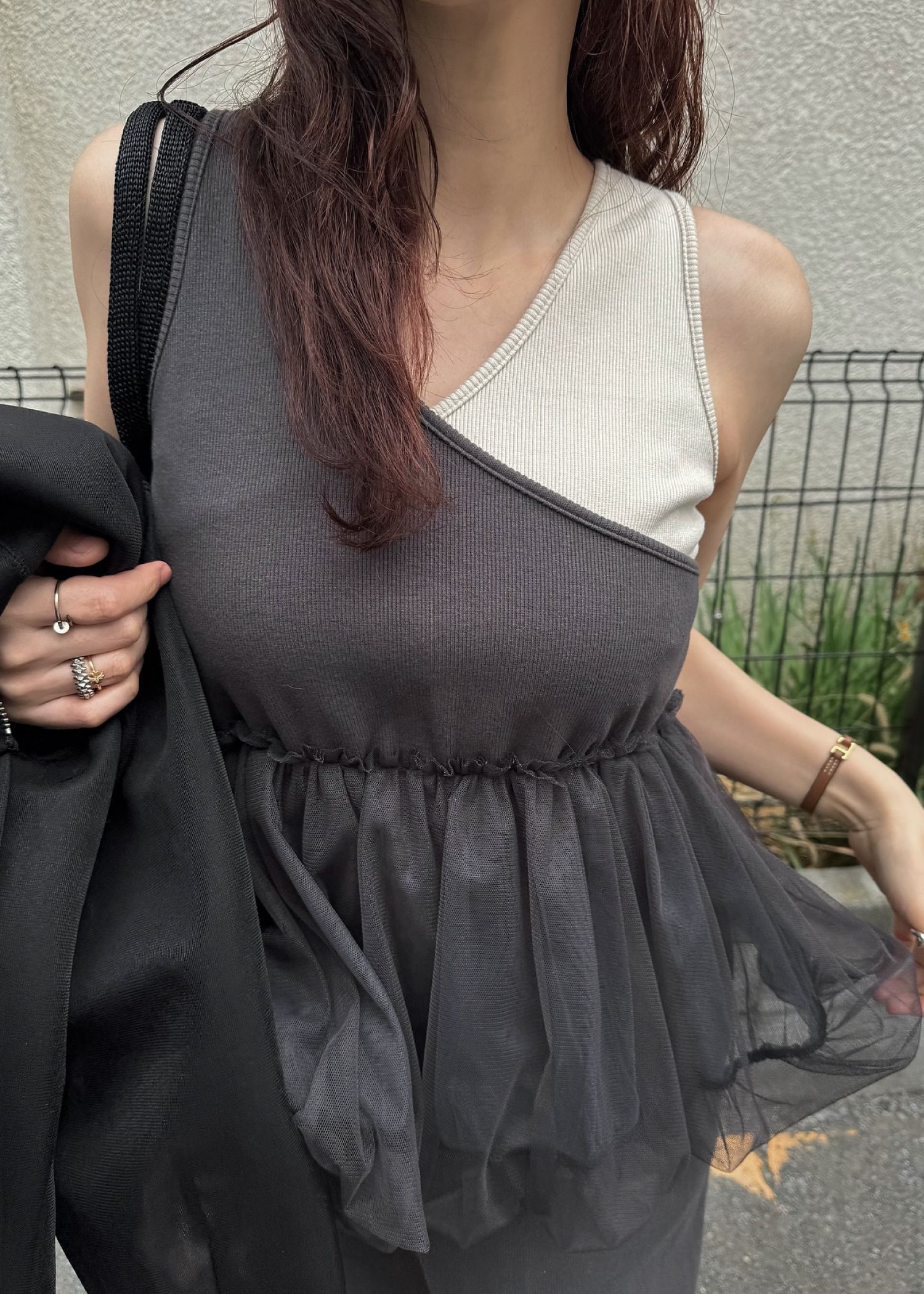 tulle peplum docking rib OP (Shark) / チュールペプラムワンピース (シャーク) / 26SS