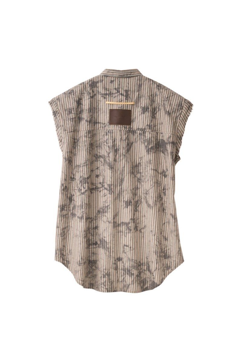stripe label nosleeve shirt / ストライプ ラベル ノースリーブ シャツ (ストライプグレージュ) / 25SS