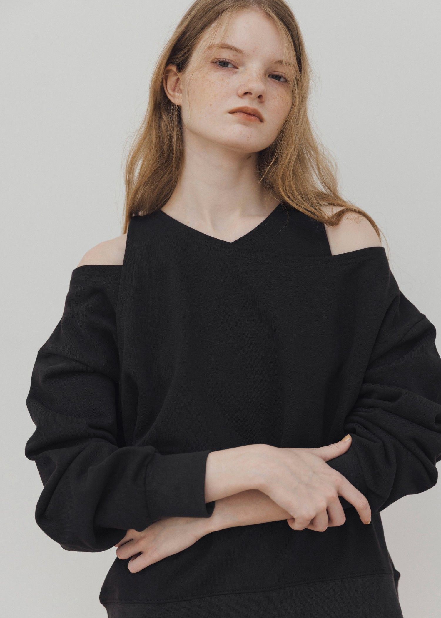 asymmetry 2 piece layered sweat / 2ピースレイヤードスウェット (ブラック) / 25AW /