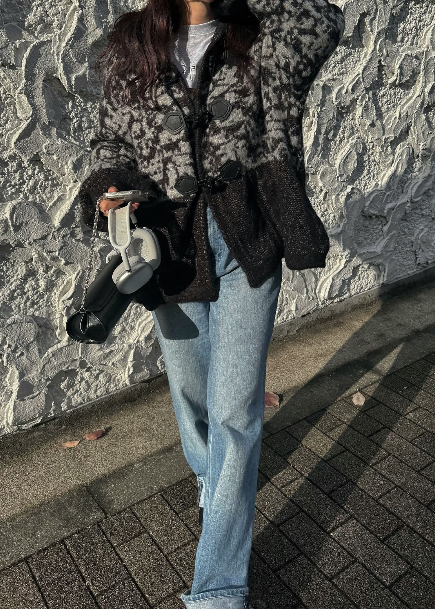 jacquard & cable placement toggle knit / ジャガード ケーブルトグルニット (チャコール) / 25AW /