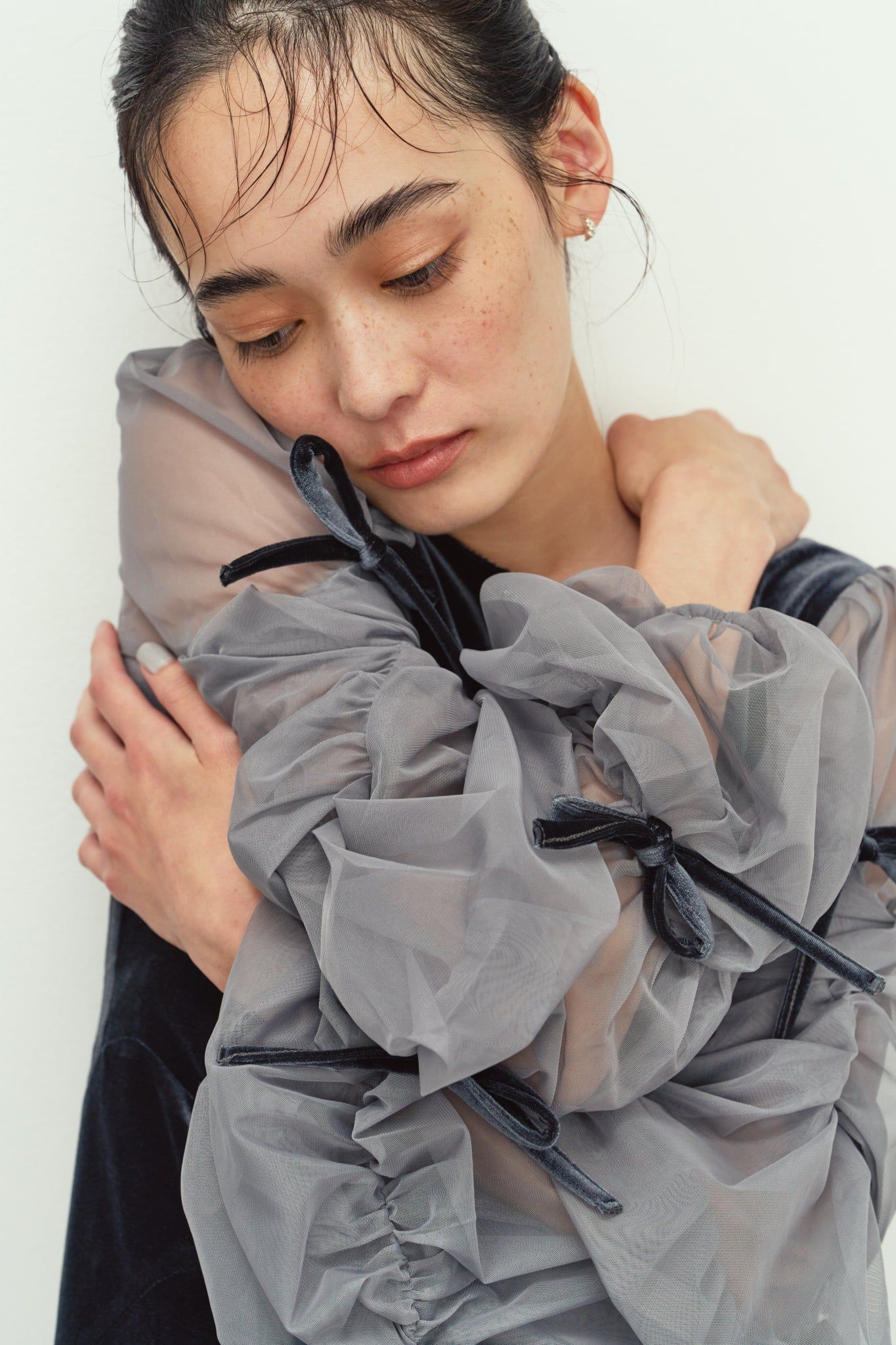ドレープ チュールドレス (ブルーグレー) draped tulle dress (Bluegray) / 26AW