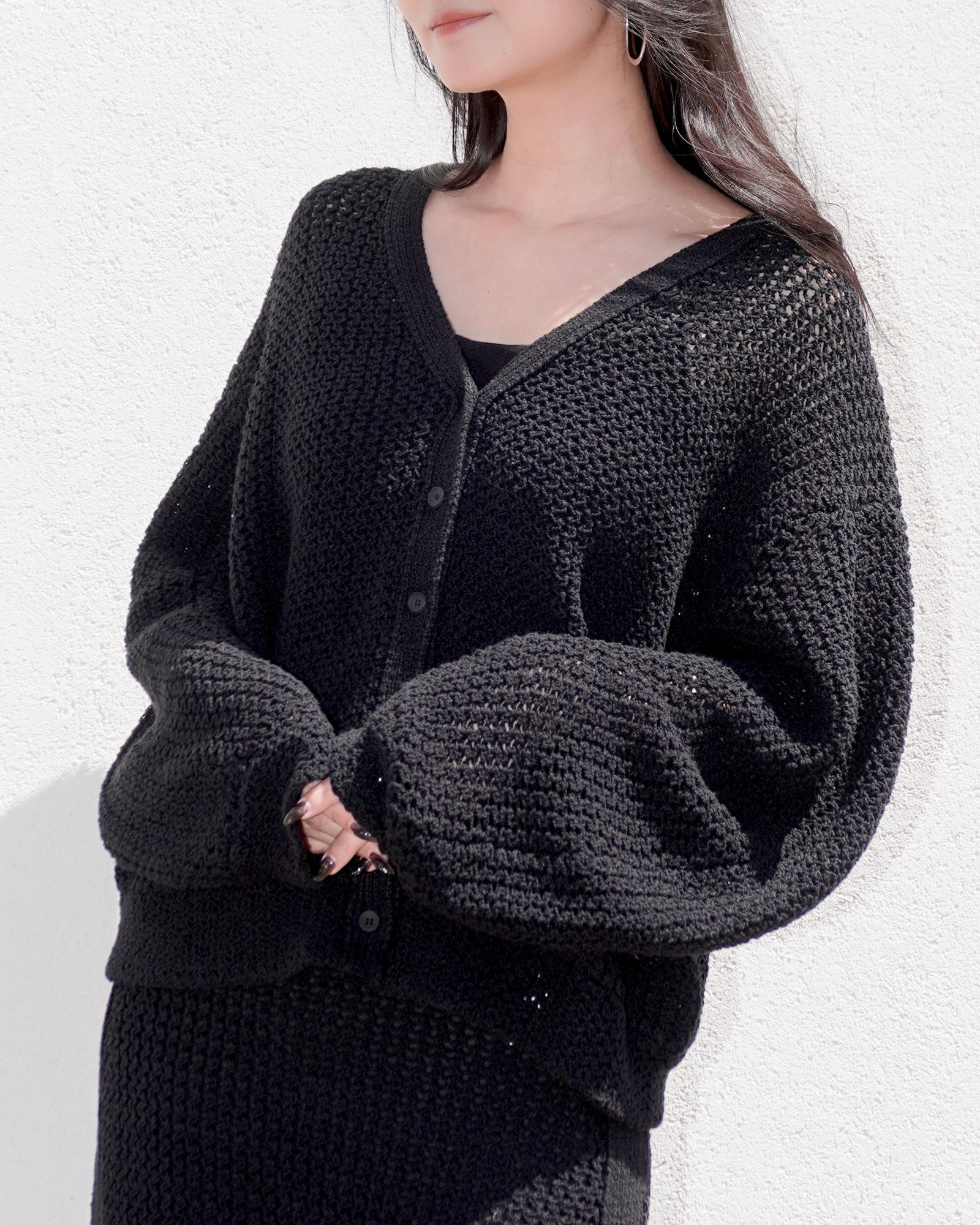 ànuke - クロシェニットカーディガン (ブラック) Crochet Knit