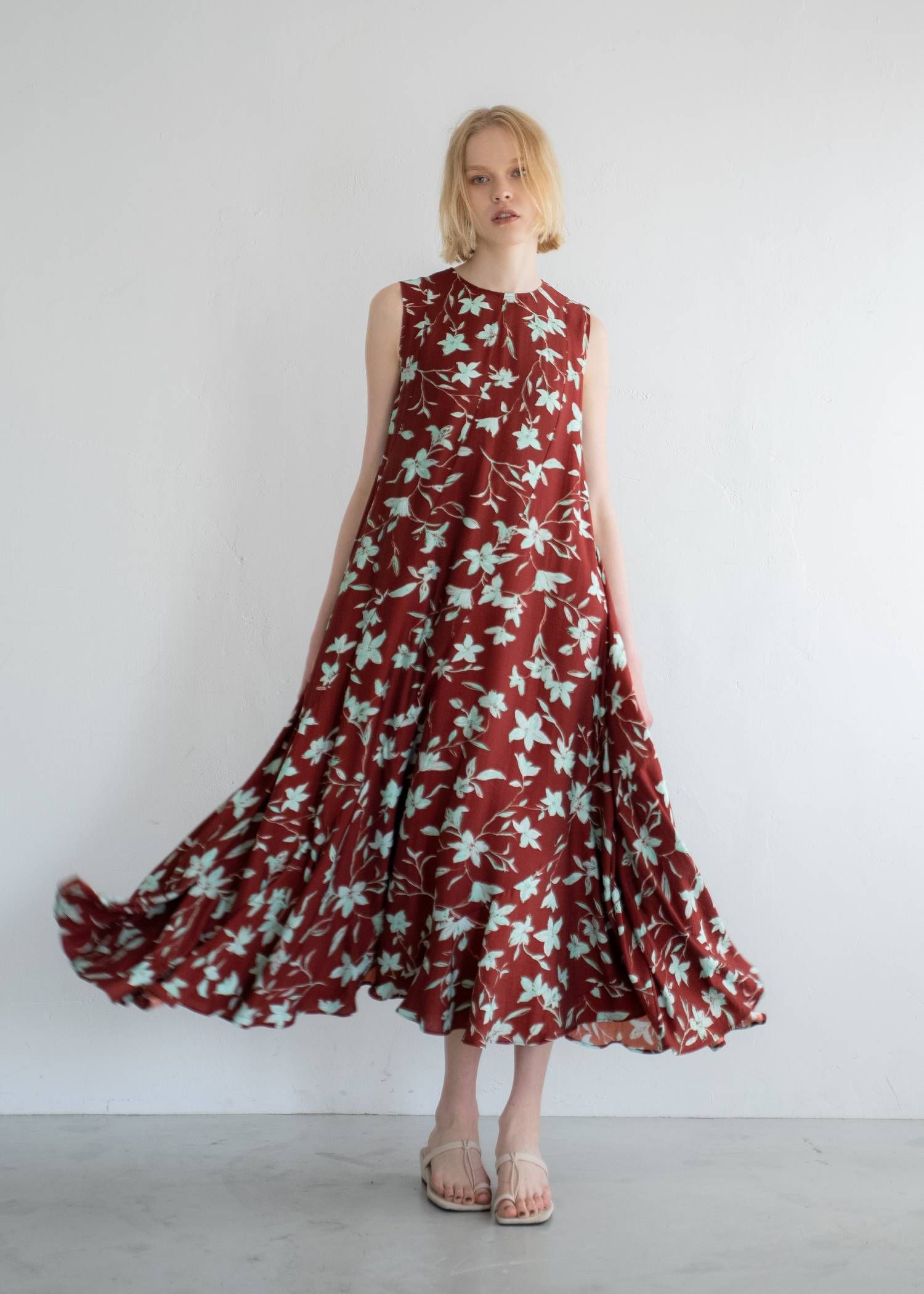 フラワーパッチワークワンピース (レッド) flower panel patchwork flare OP (Red) /  26SS