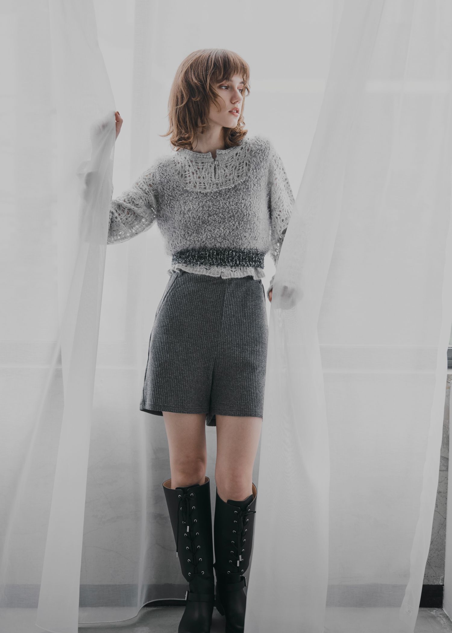 pocket piece name brushed rib S/PT / ブラッシュドリブショートパンツ (チャコール) / 25AW /