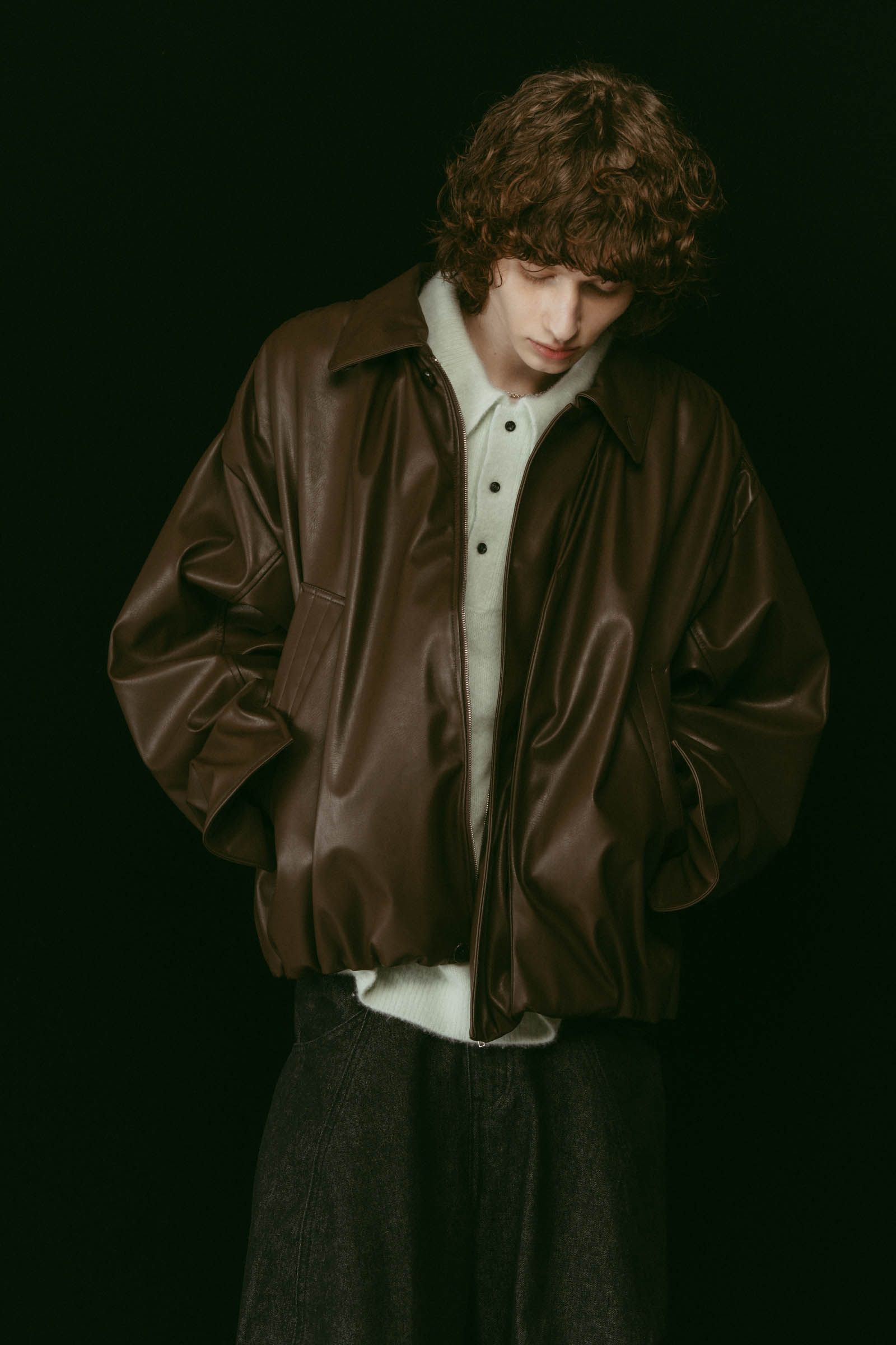 voluminous leather jacket(unisex) / ボリュームレザージャケットブルゾン (ブラウン) / 25AW