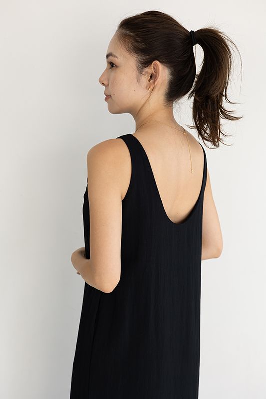 BOATNECK OP / バックオープンボートネックワンピース (ブラック)
