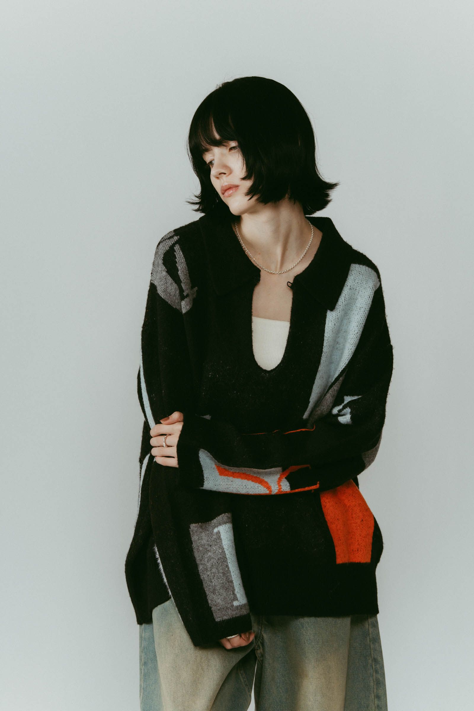 K design knit pullover(unisex) / Kデザイン ニットプルオーバー (ブラック) / 25AW