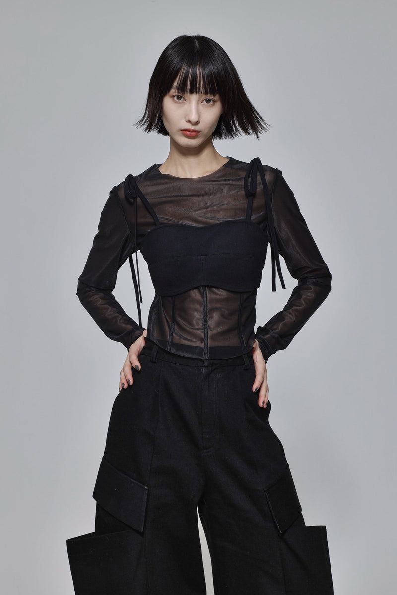 シアードッキングトップス (ブラック) Sheer docking top (Black)