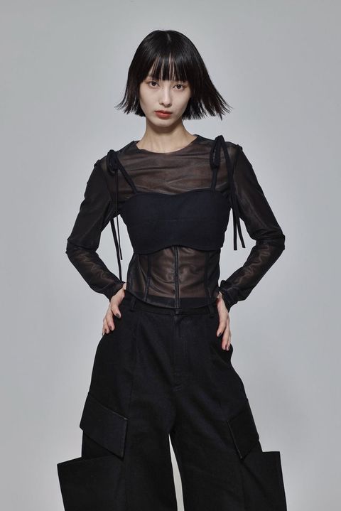シアードッキングトップス (ブラック) Sheer docking top (Black)