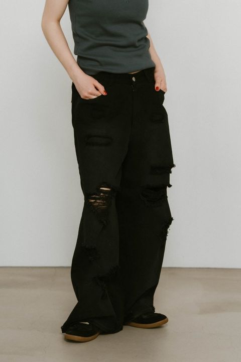 damage denim pants / ダメージ デニムパンツ (ブラックブラック) / 25SS