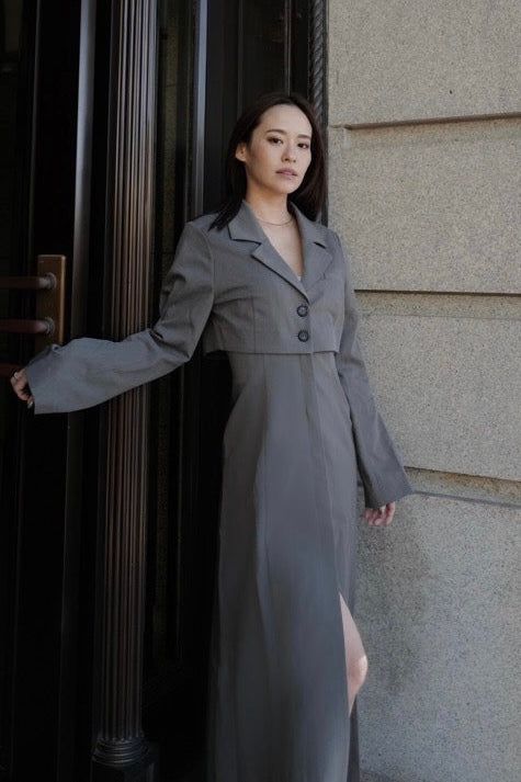 Back ZIP layered onepiece / バックジップ レイヤードワンピース (グレー)