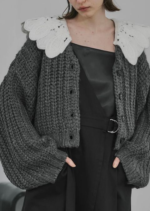 motif collar removal knit cardigan / モチーフカラー ニットカーディガン (チャコール) / 25AW