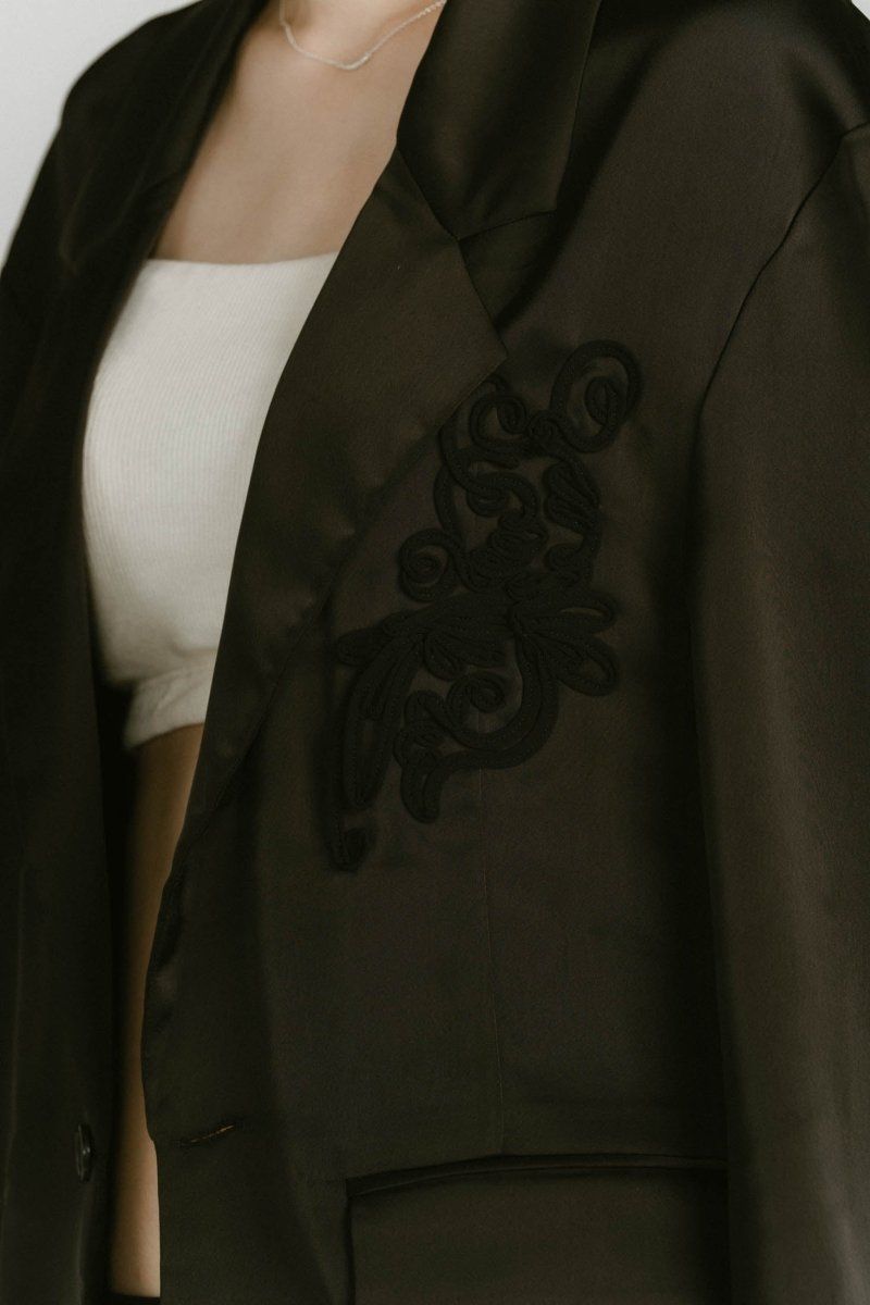 embroidered satin jacket / エンブロイド サテンジャケット (ブラック) / 25SS