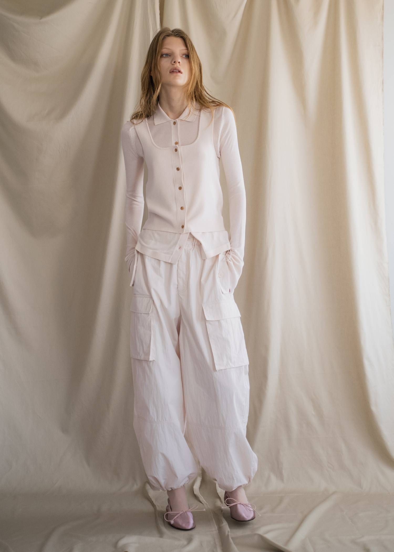 ニットシャツ&タンクトップ (パウダーピンク) shirt collar & tank knit ensemble (Powder pink) /  26SS