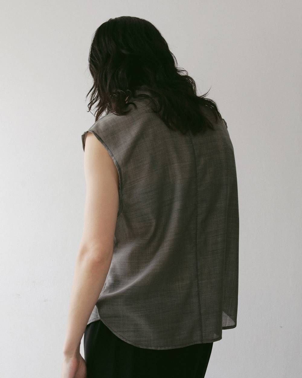 ウールシャンブレー ノースリーブシャツ (グレージュ) Woolchambray Sleeveless Shirts (Graige) / 27SS