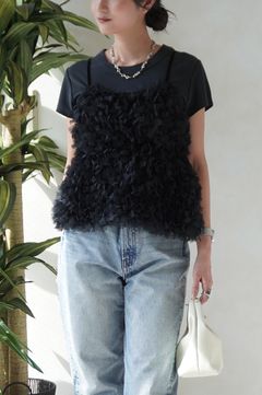 チュールフリンジ キャミソール (ブラック) Tulle Fringe Camisole (Black) /  26AW
