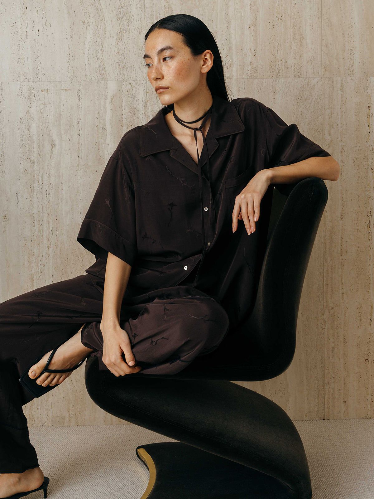 サテンジャガードシャツ (ブラック) SATIN JQ SHIRTS (Black) /  26SS