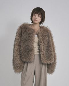 【先行予約】【26TH-09】ムートン調2ウェイファーコート (キャメル) 2way Collar Fox Like Fur Coat (Camel) /  エコファー  /  フェイクファー 【受注期間6/14 23:59まで】