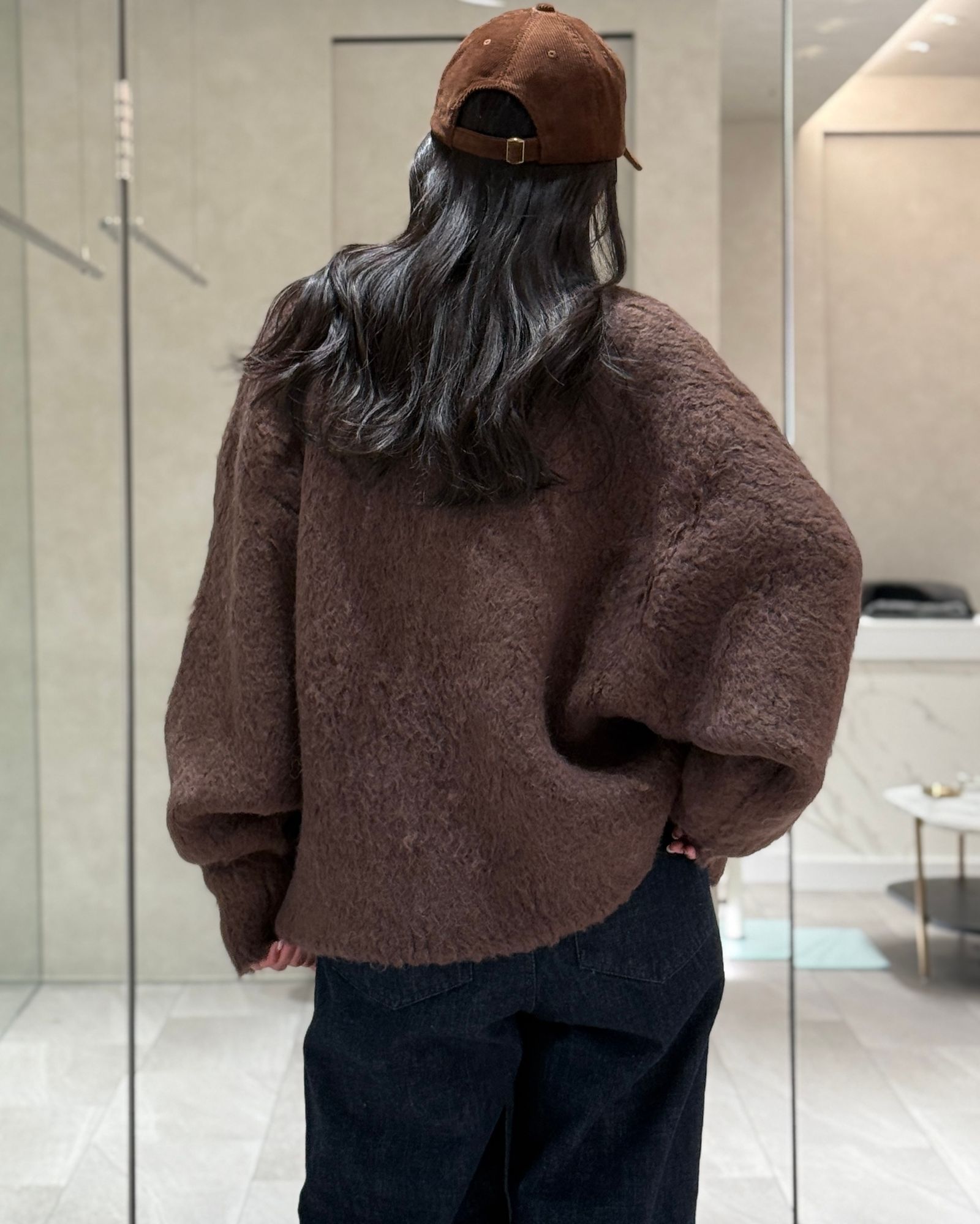 【25AW】Curl shaggy knit cardigan / カールシャギーニットカーディガン (ブラウン)