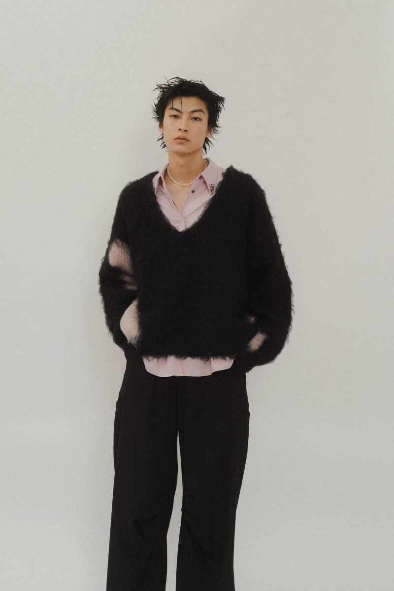 Uneck knit pullover (unisex) / Uネックニットプルオーバー (ピンクブラック)
