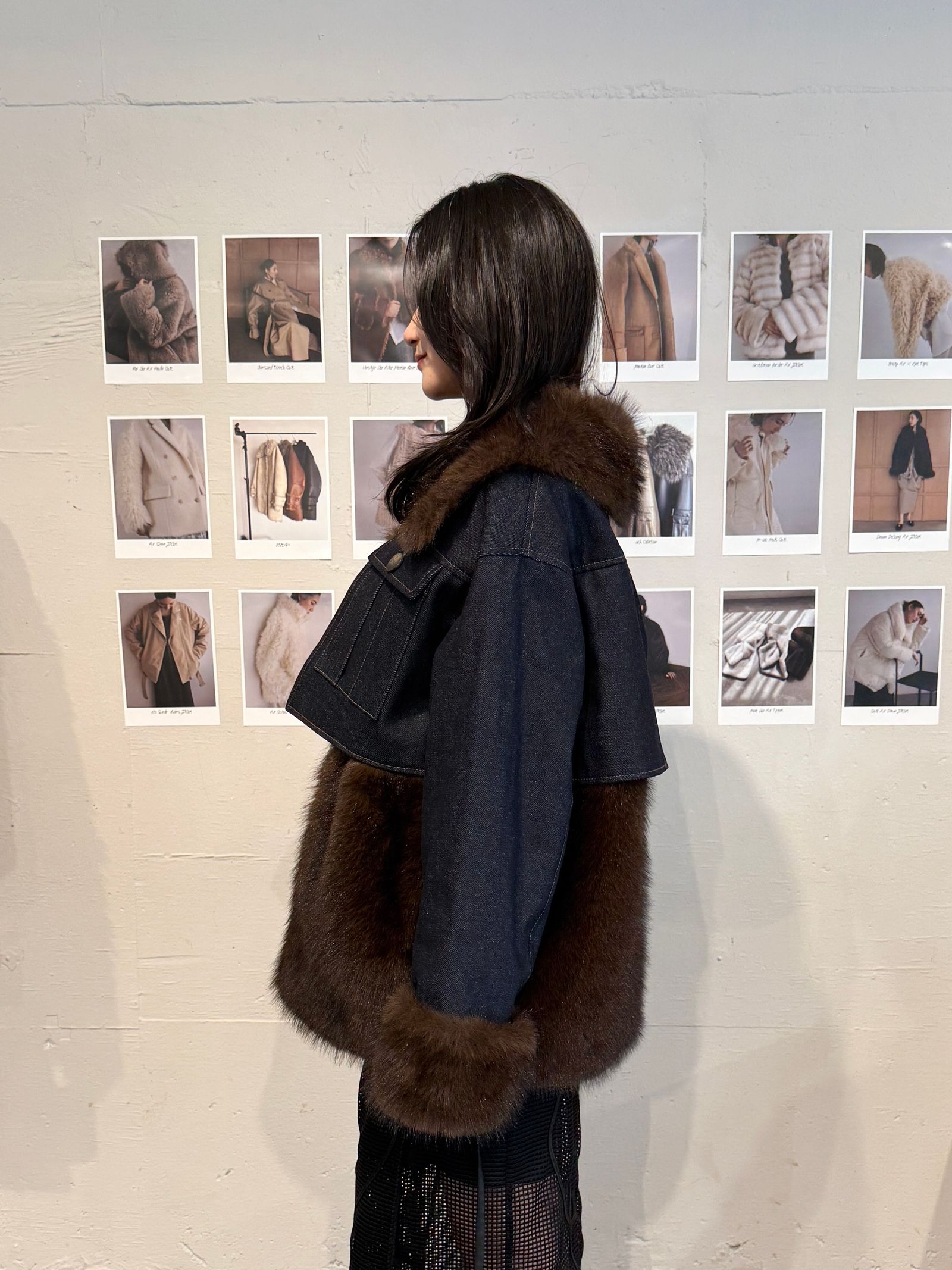 【25AW】Denim Docking Fur Jacket (ダークネイビー) / デニムドッキングファージャケット / エコファー / フェイクファー