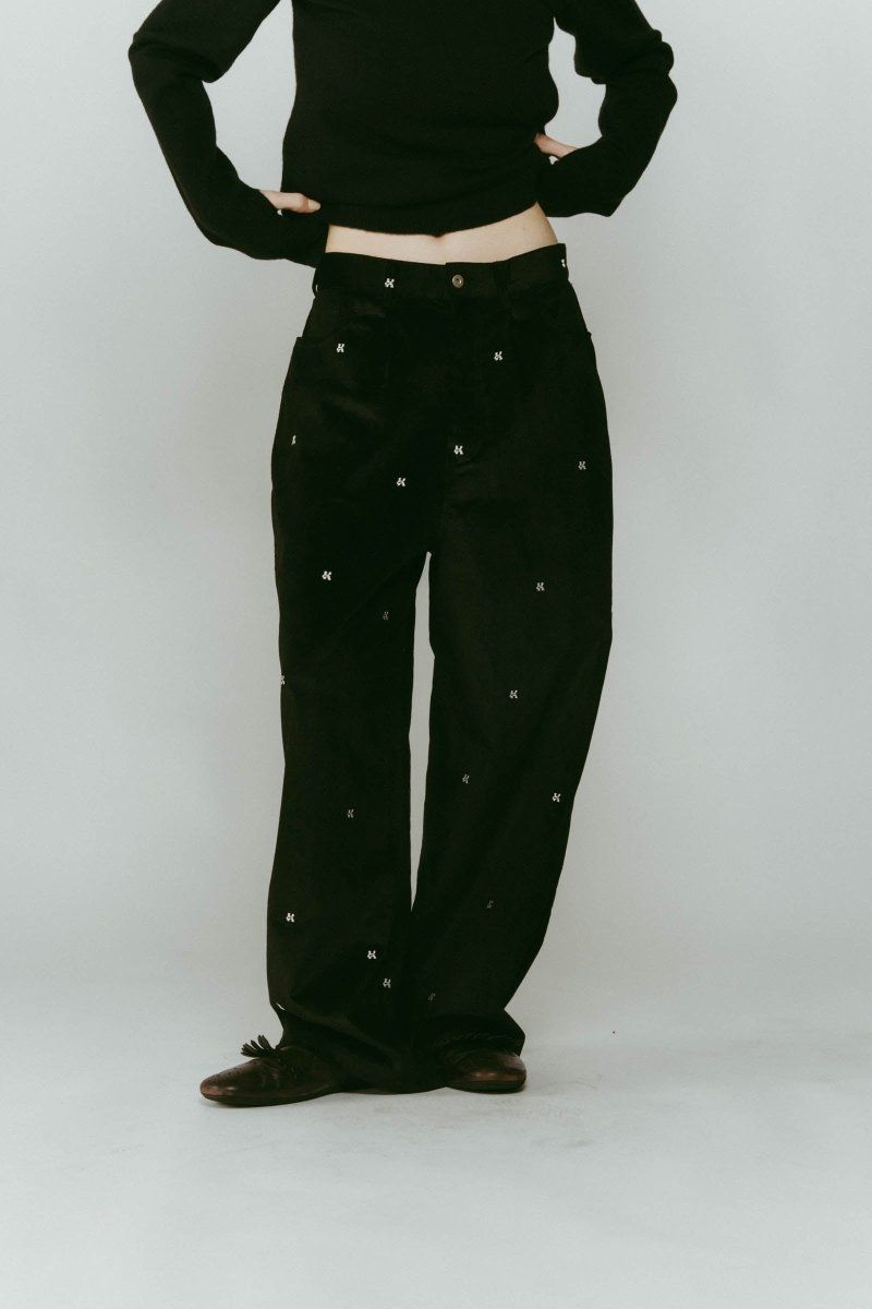 K motif velveteen pants(unisex) / Kモチーフ ベルベットパンツ (ブラック) / 25AW