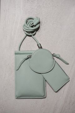 RECYCLING LEATHER MULTI MOBILE POUCH / リサイクルレザーマルチモバイルポーチ (セージ) スマホショルダー/コインケース・カードホルダー付き / 取り外し可能