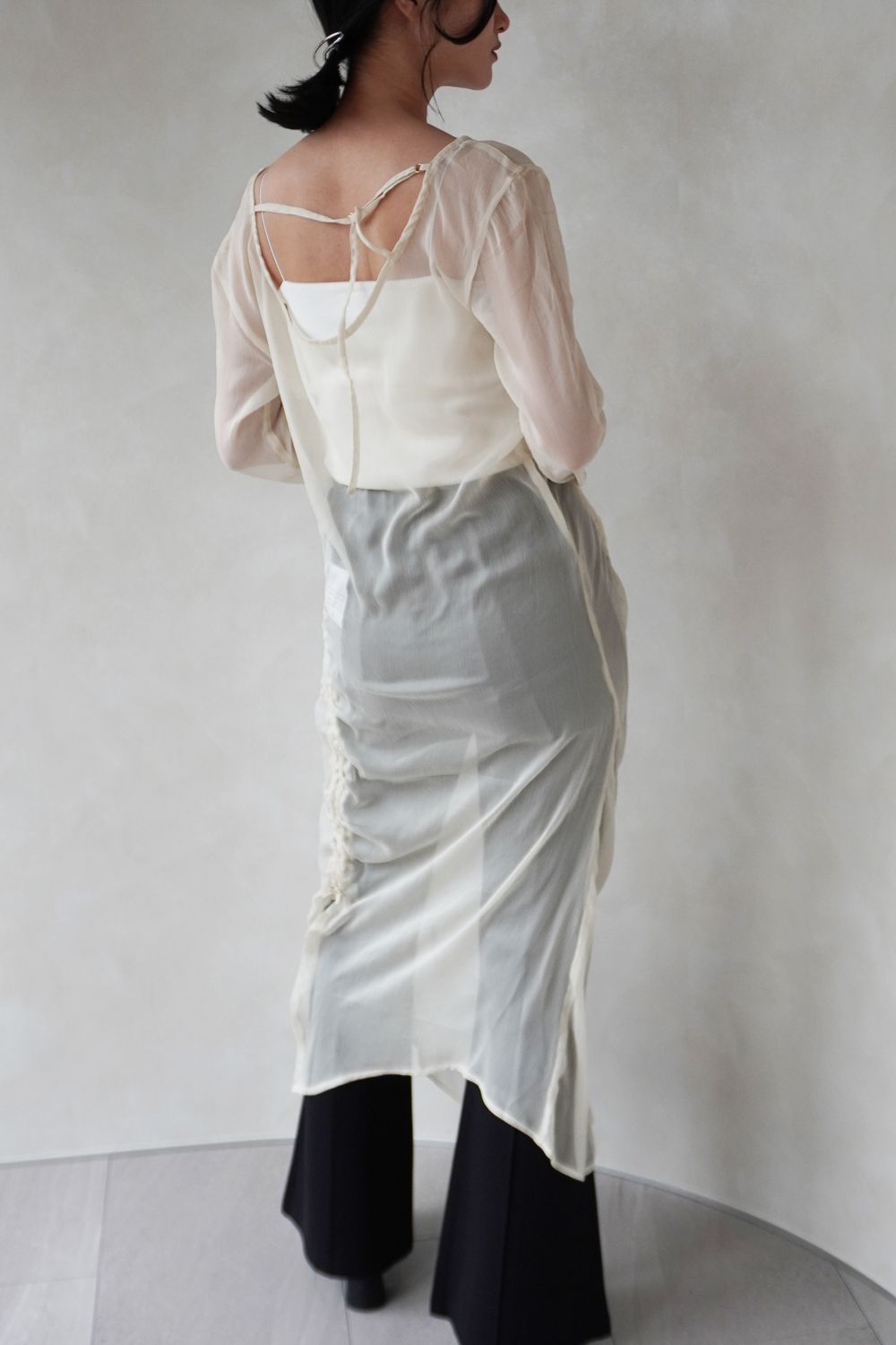 asymmetry sheer long one piece / アシンメトリー シアー ロングワンピース (クリーム)