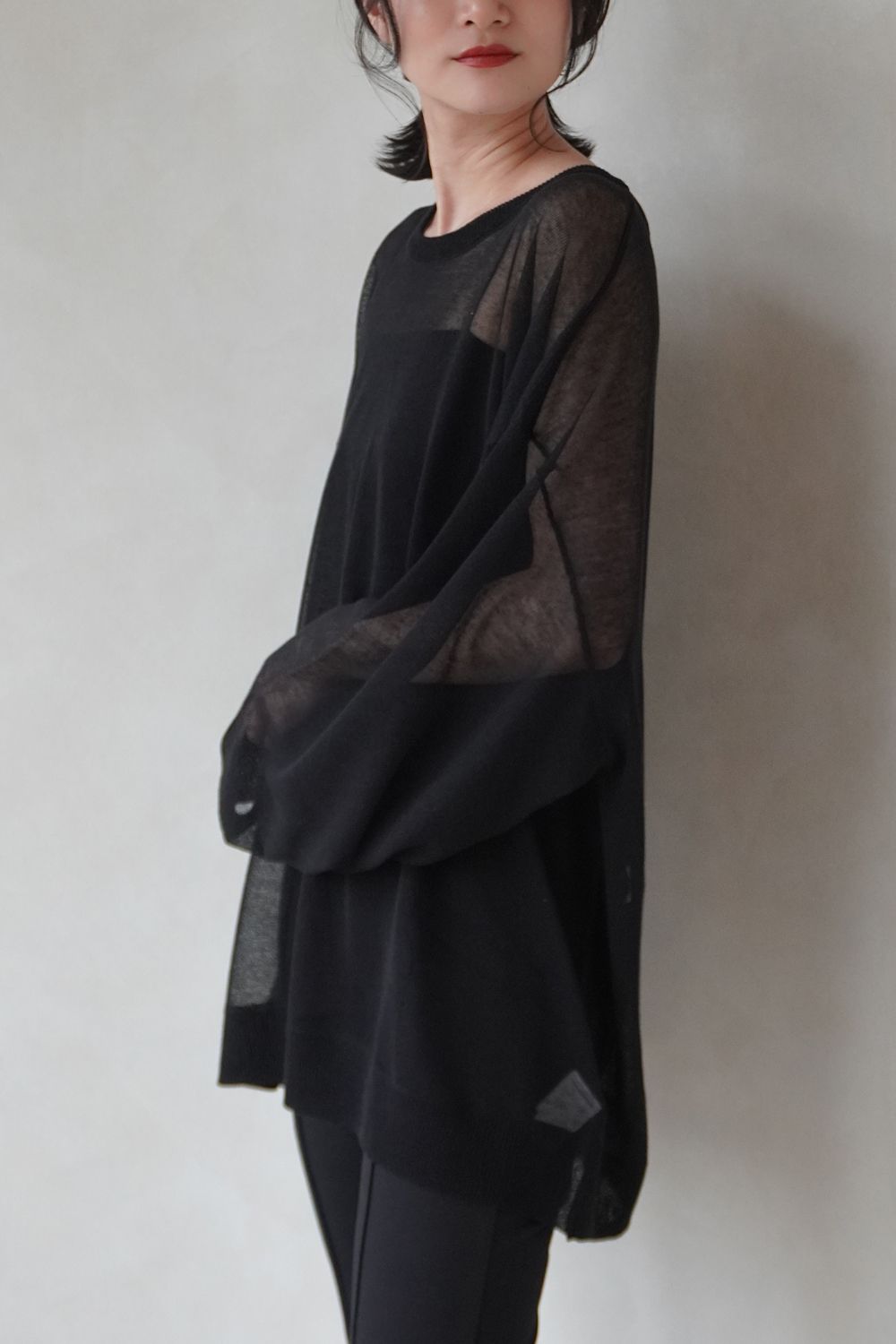 SHEER KNIT TOPS / シアーニットトップス (ブラック)