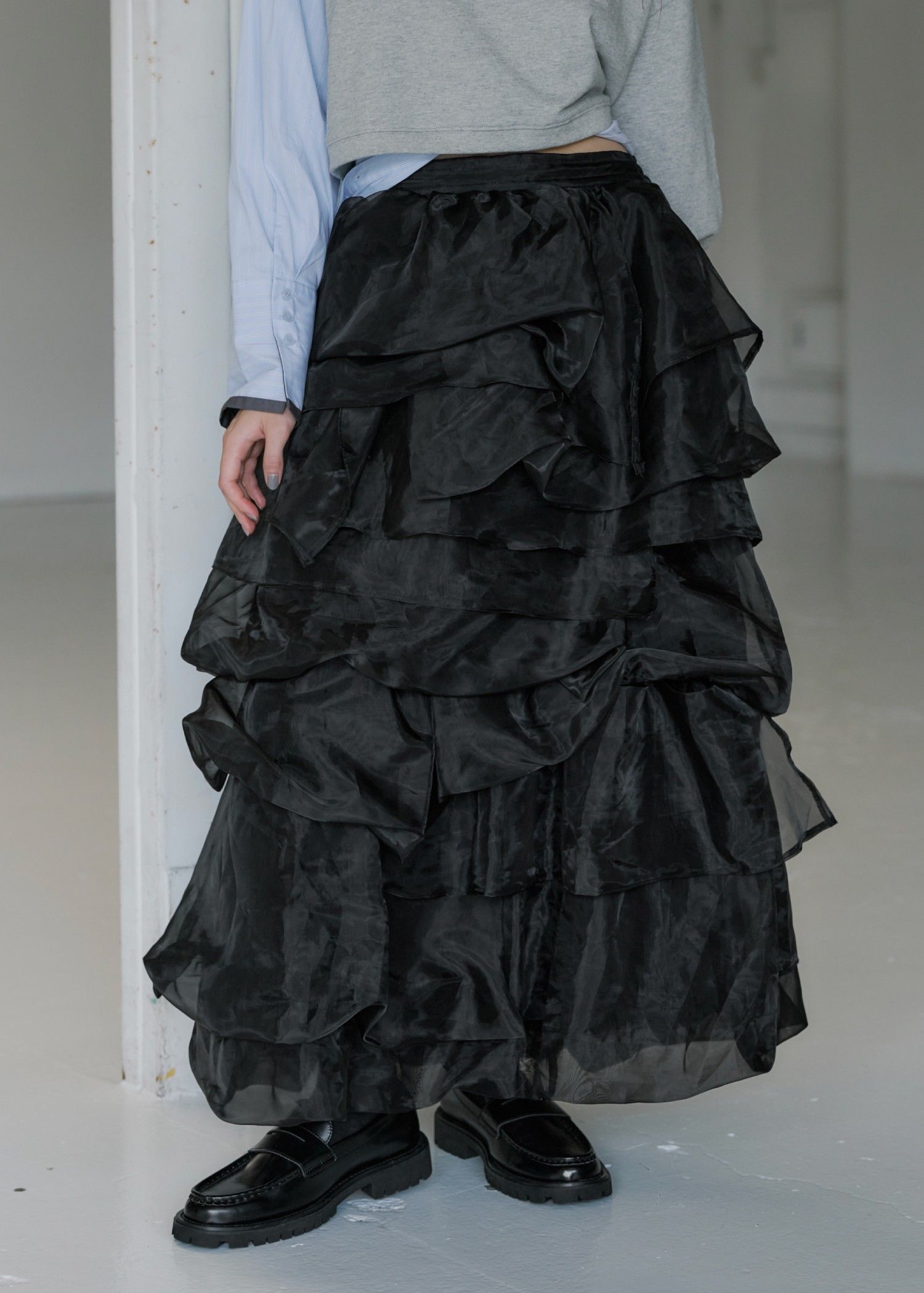 organdy random tiered pattern SK / オーガンジー ティアードスカート (ブラック) / 25AW /