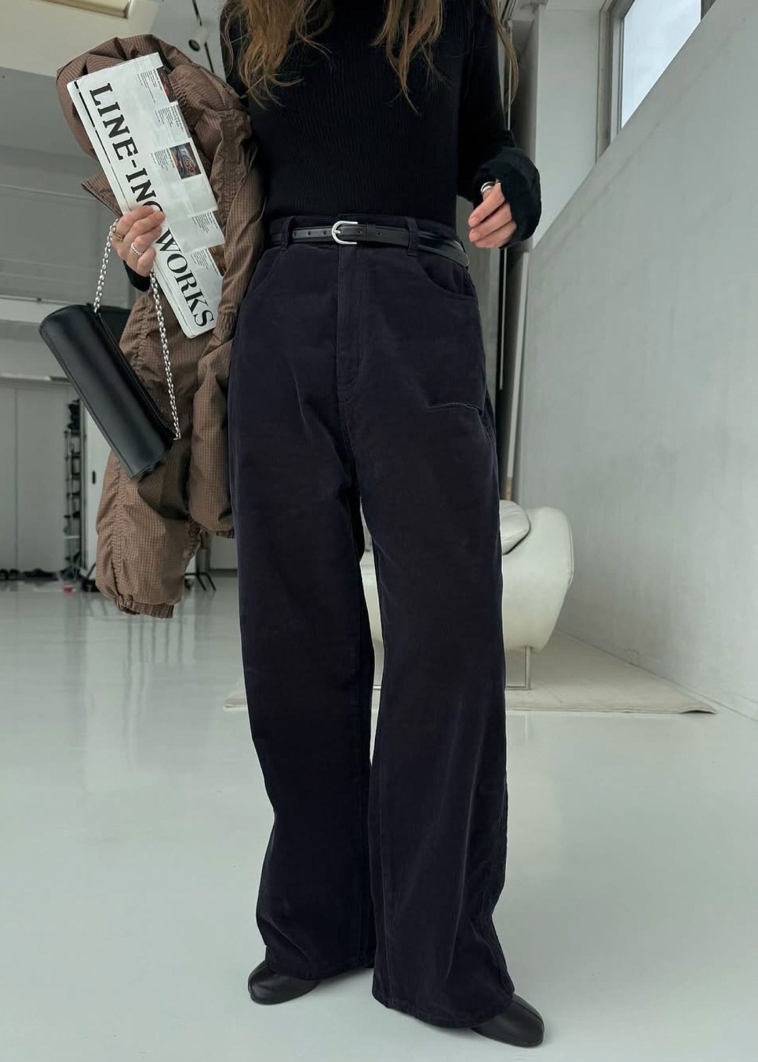 corduroy loose asymmetry notch PT / コーデュロイ ルーズノッチパンツ (ダークブルー) / 25AW /