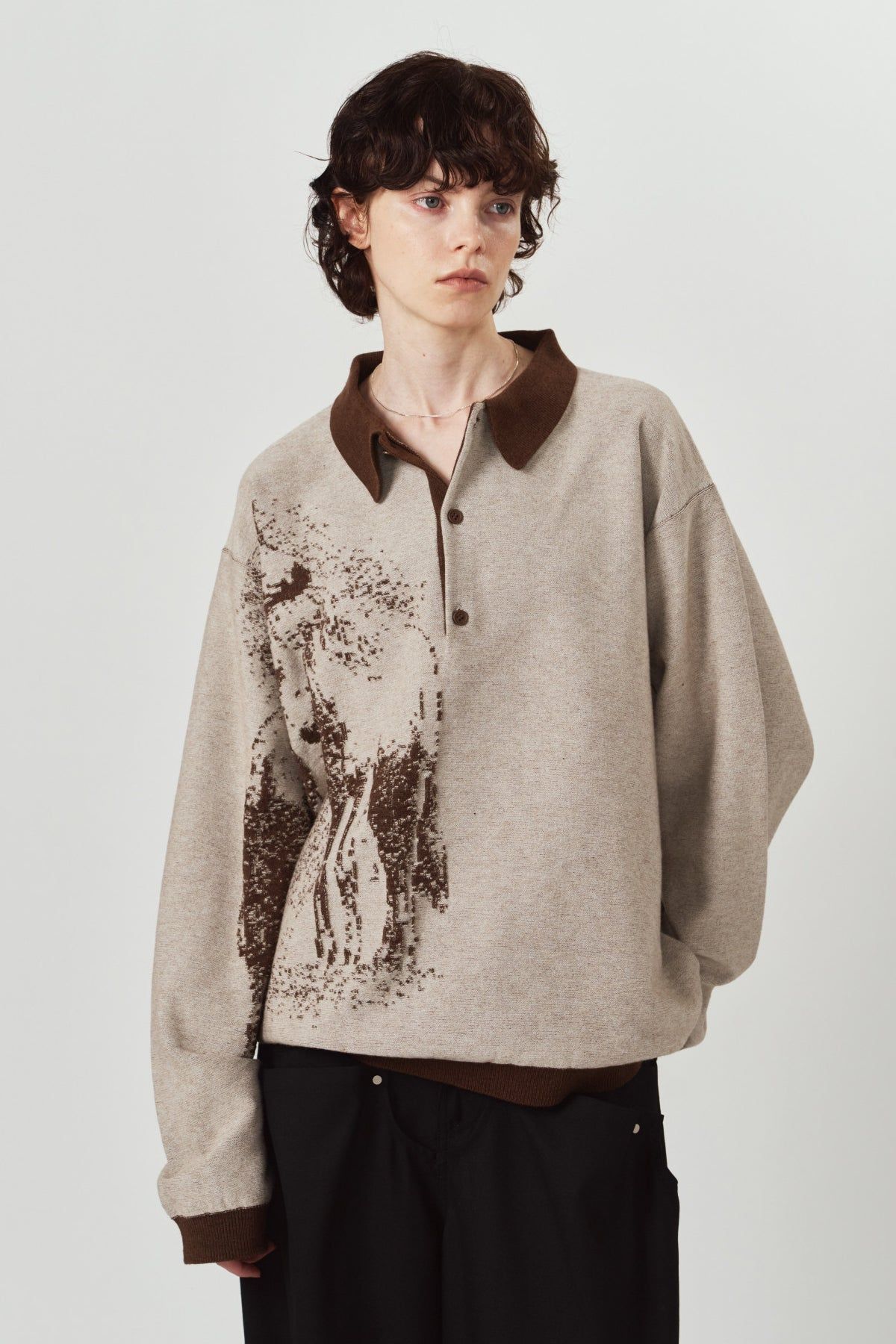 リバーシブル ジャガードポロニット (ブラウン) reversible jacquard polo knit(unisex) (Brown) / 26AW