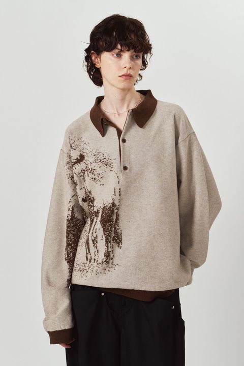 リバーシブル ジャガードポロニット (ブラウン) reversible jacquard polo knit(unisex) (Brown) / 26AW