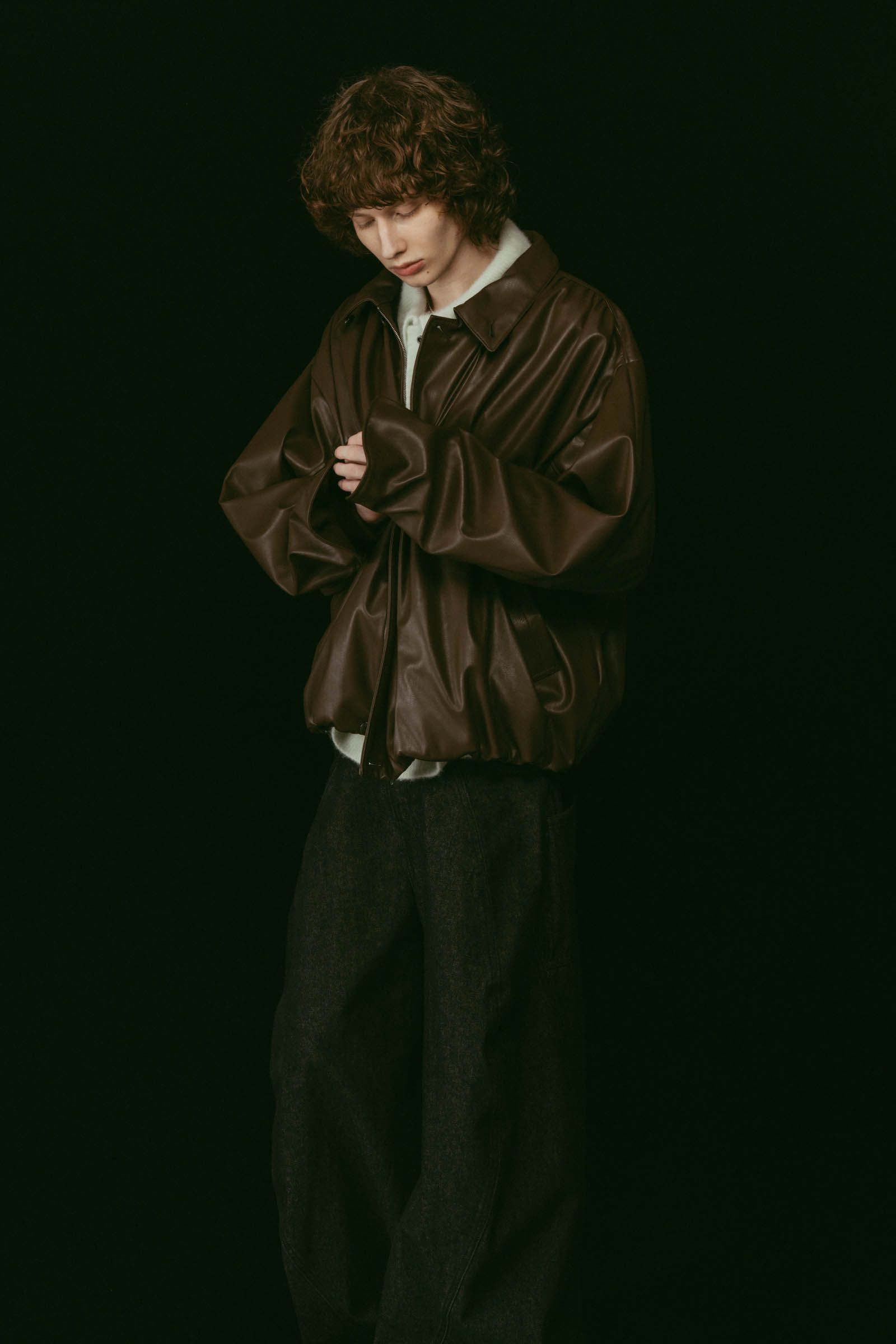 voluminous leather jacket(unisex) / ボリュームレザージャケットブルゾン (ブラウン) / 25AW