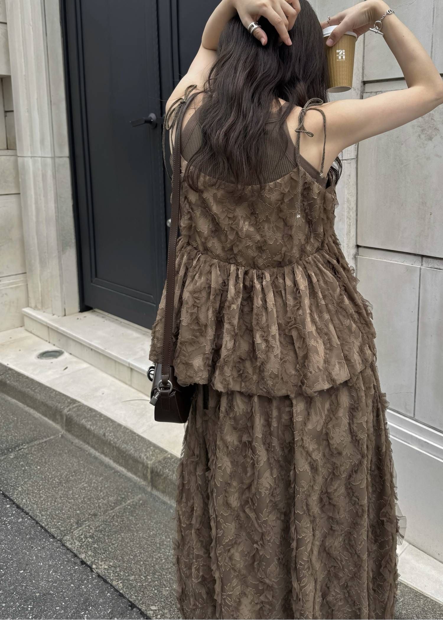 カットジャガード キャミソール (モカ) cut jacquard tulle gather camisole (Mocha) /  26SS