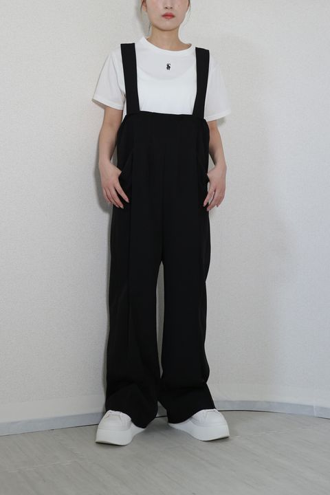 FRONT TUCK SUSPENDER AIO / フロントタックサスペンダーオールインワン (ブラック) / 脚長効果 / リラックスコーデ