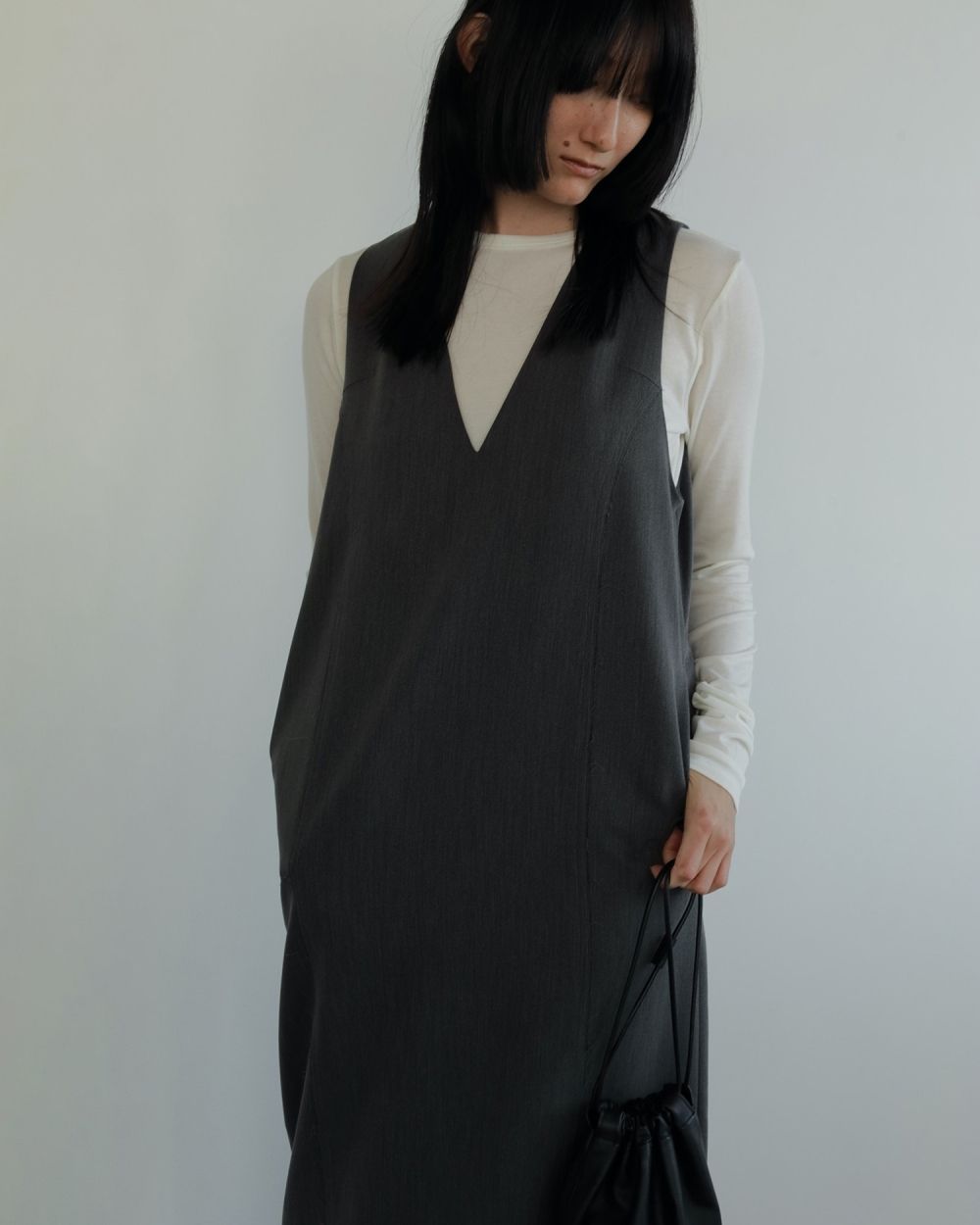 Cutoff Vneck Onepiece / カットオフ Vネックワンピース (グレー)