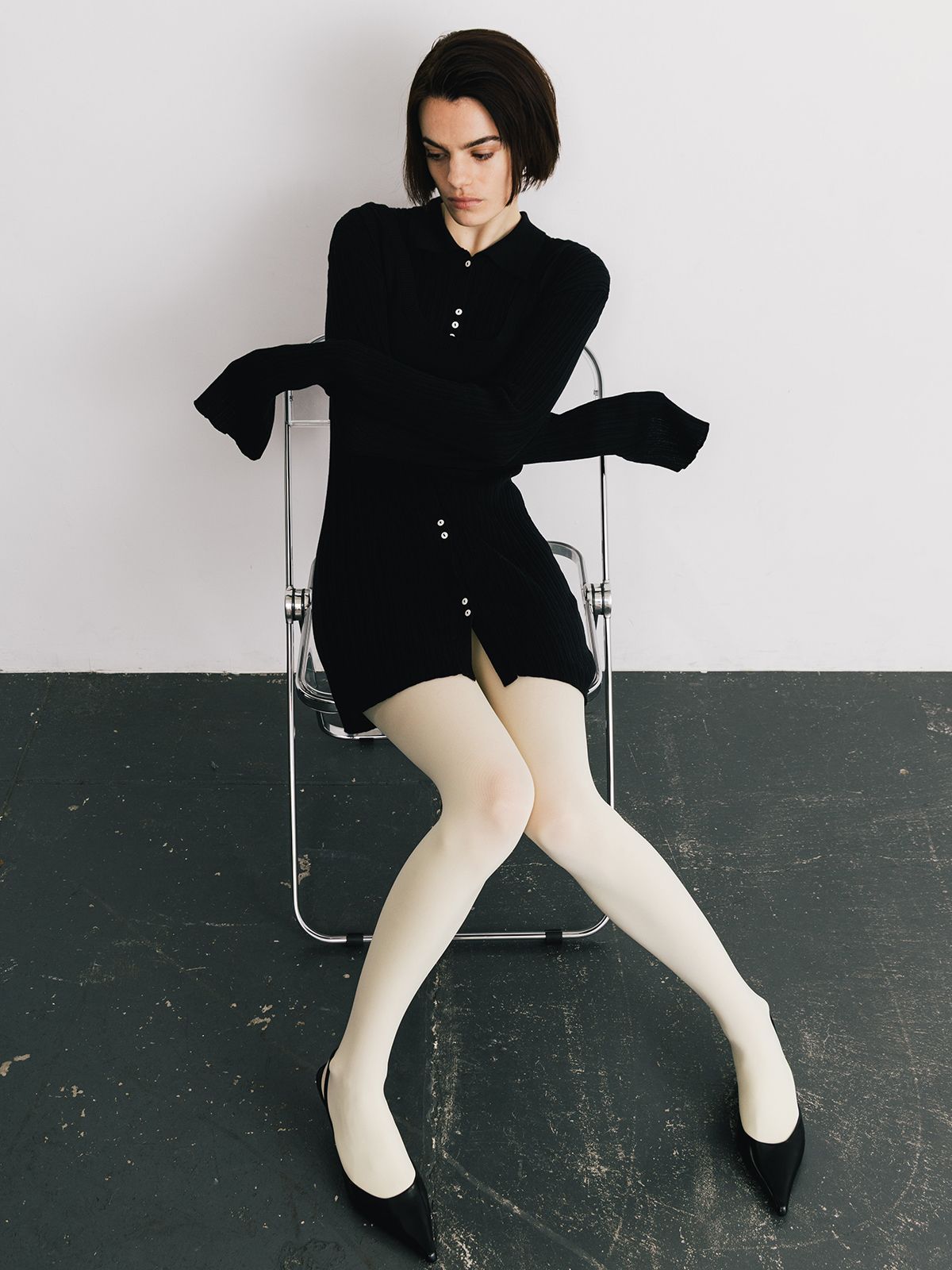 【25SS】KNIT BUSTIER LONG SHIRTS / ニットビスチェ ロングシャツ (ブラック)
