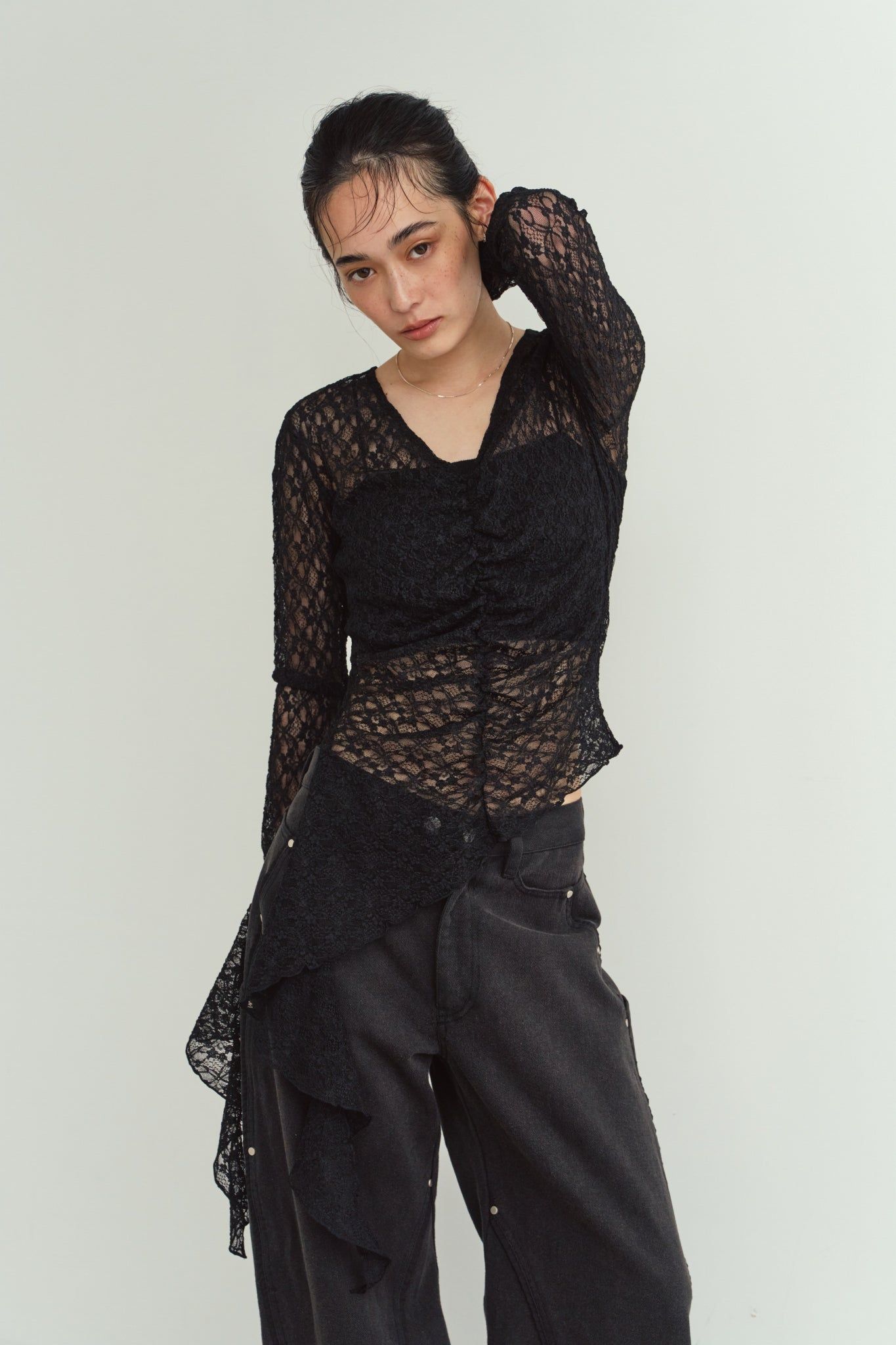 レーストップス (ブラック) lace gathered top (Black) / 26AW
