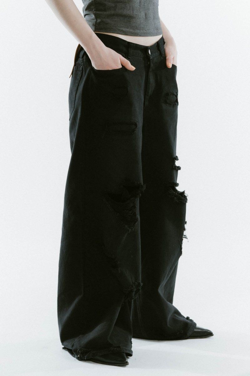 damage denim pants / ダメージ デニムパンツ (ブラックブラック) / 25SS