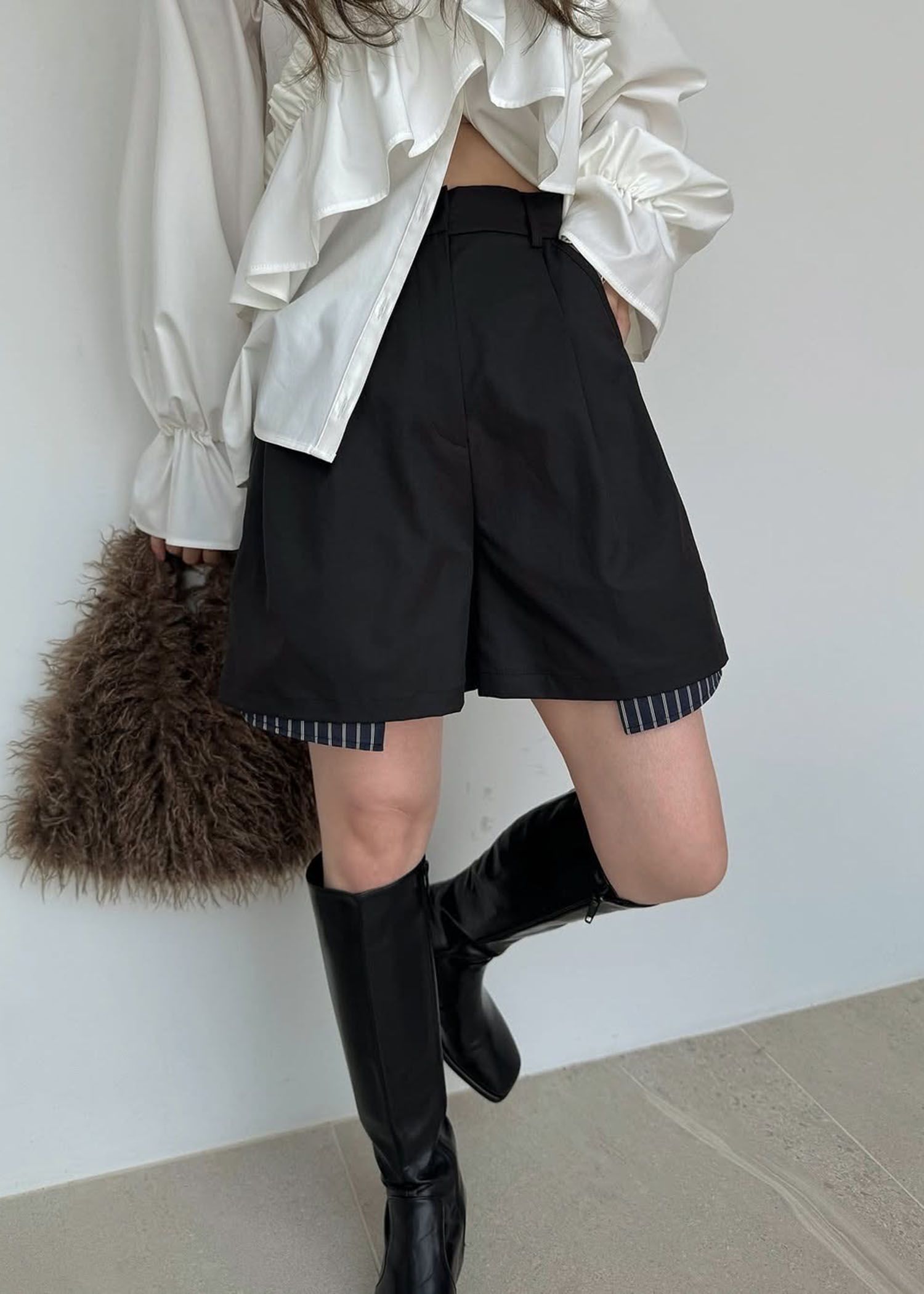 stripe pocket peep tuck chino S/PT / タックチノ ショートパンツ (ブラック) / 25AW