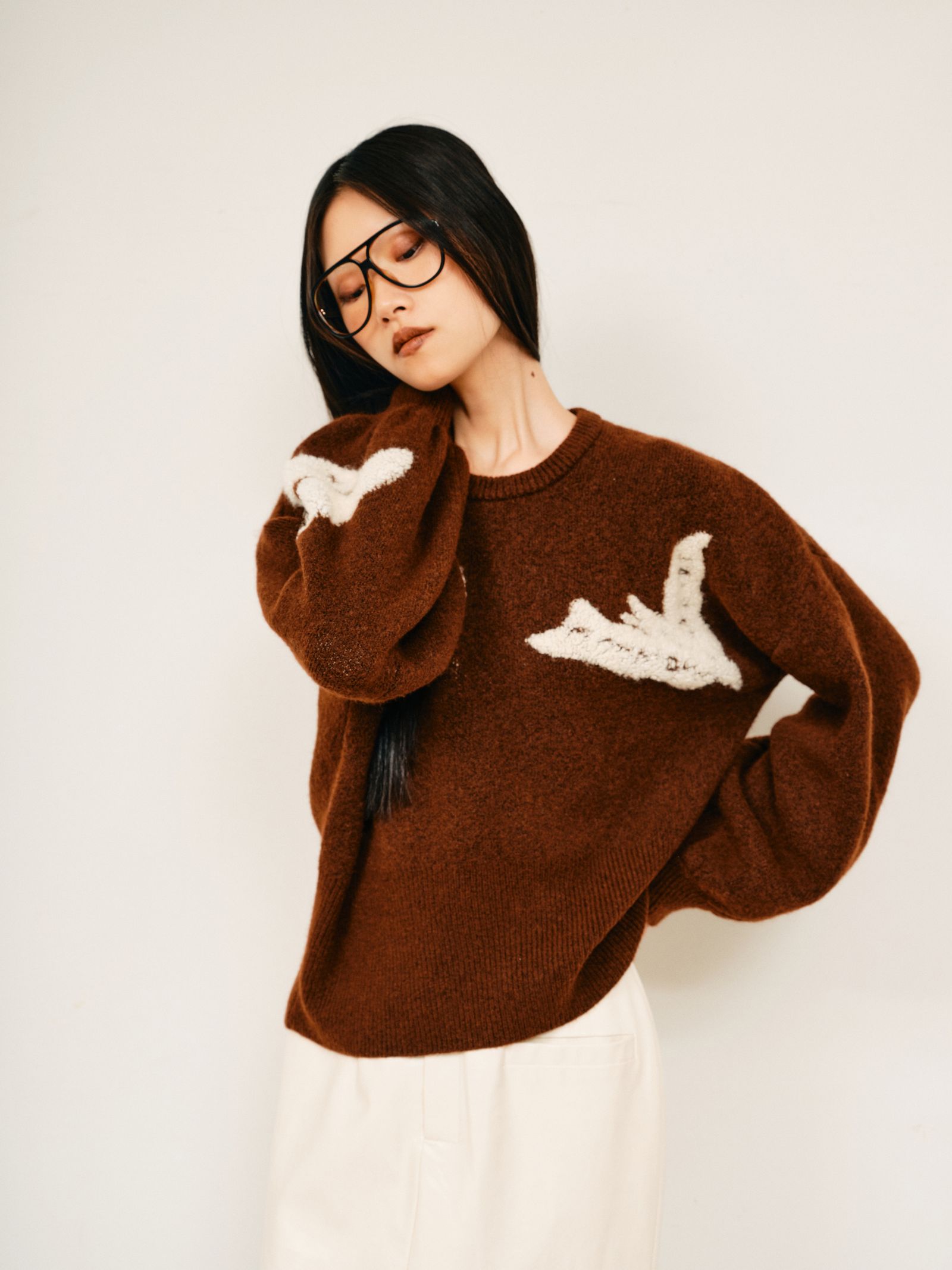 【BF割引対象12/2まで】Illustration jacquard knit top / イラストジャガードニットトップス (ブラウン) / 25AW