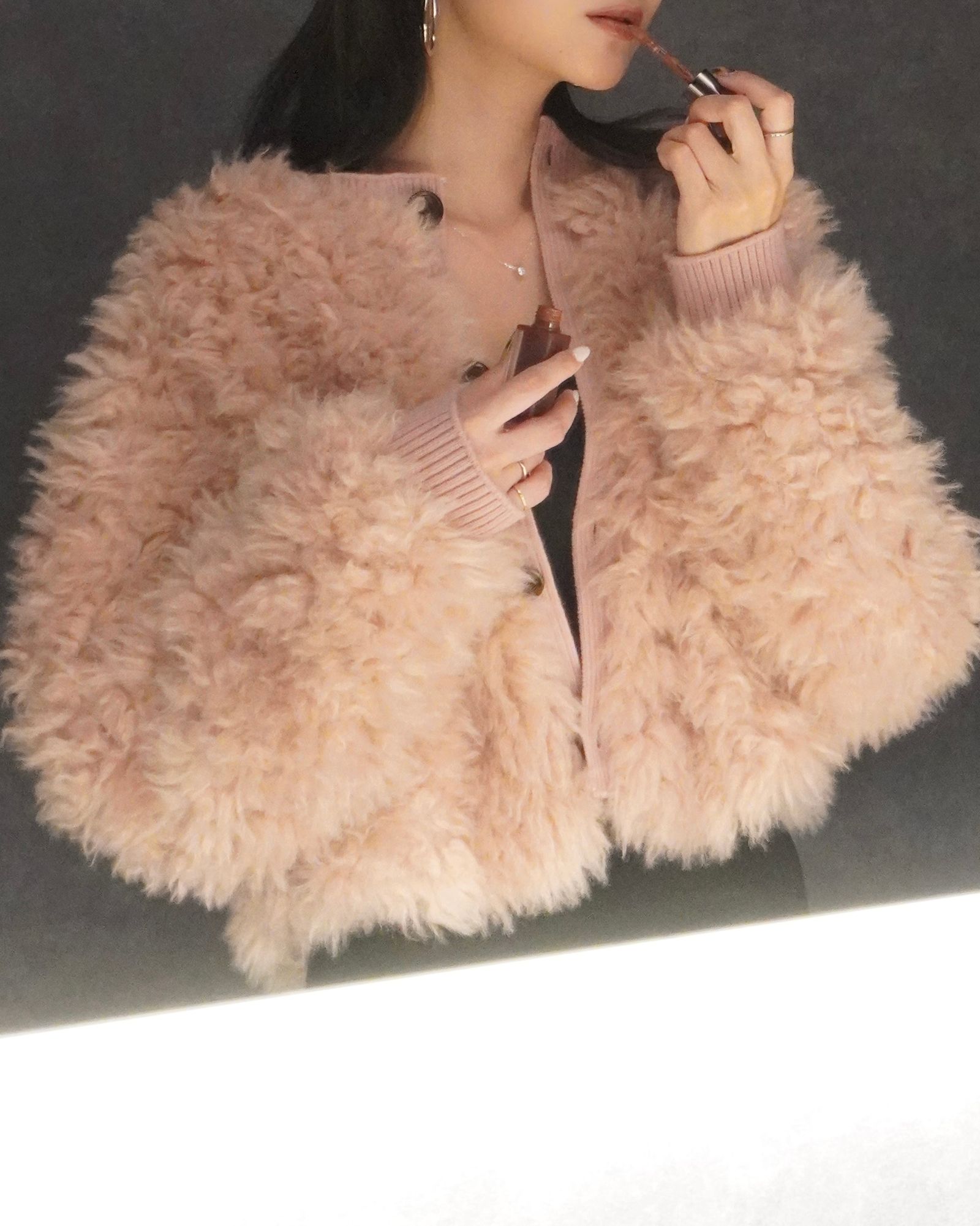 【25AW】2Way Fur×Knit Tops (ピンク) / 2ウェイファー×ニットトップス / エコファー / フェイクファー
