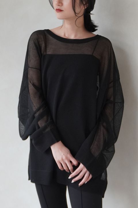 SHEER KNIT TOPS / シアーニットトップス (ブラック)