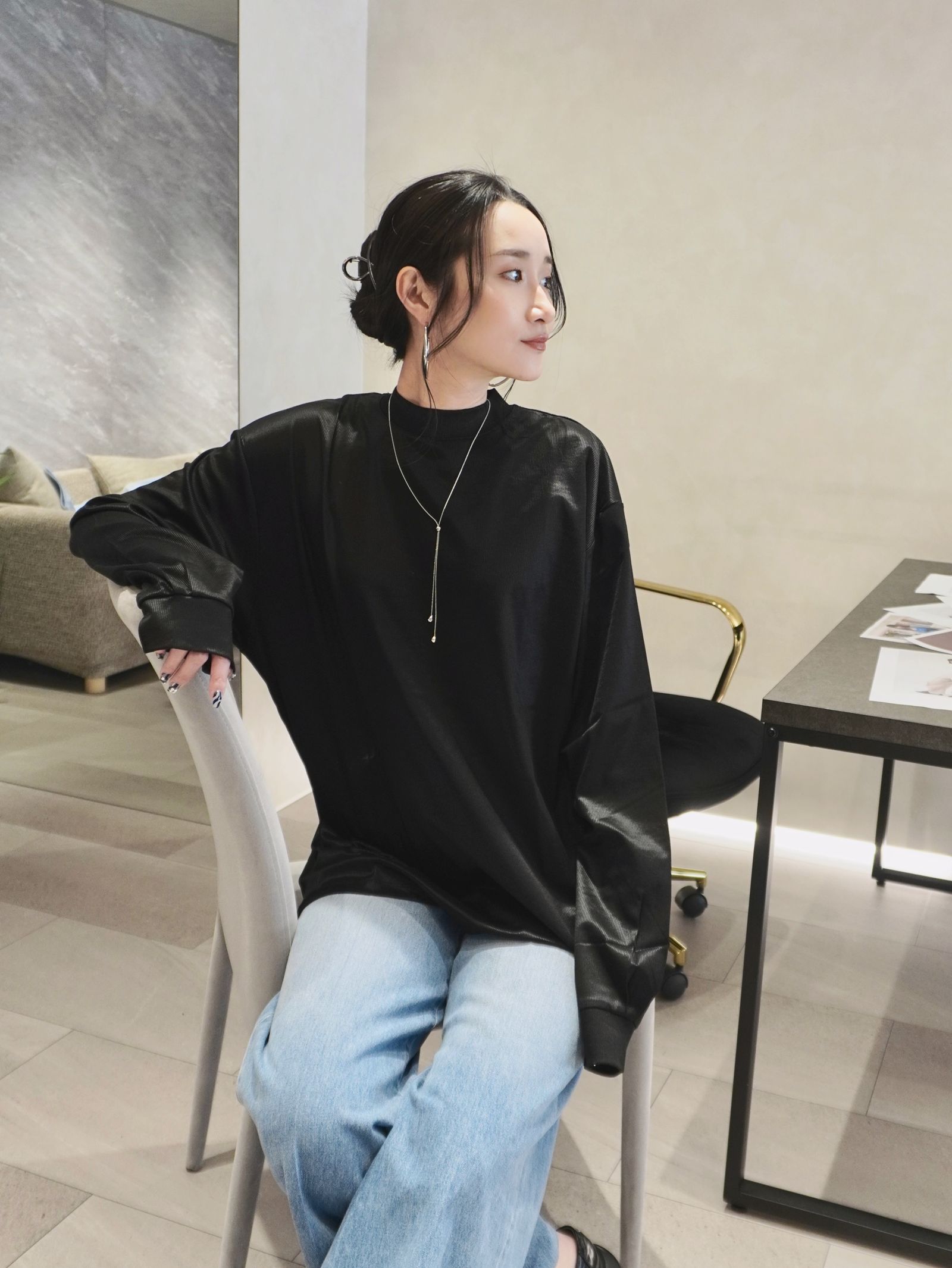 【値下げ】Save the Queen シアートップス　ロングスリーブTシャツ ブラック サイズ：記載なし (三軒茶屋店) セール】ラインシアーロンT/ラインロングスリーブTシャツ/シアー