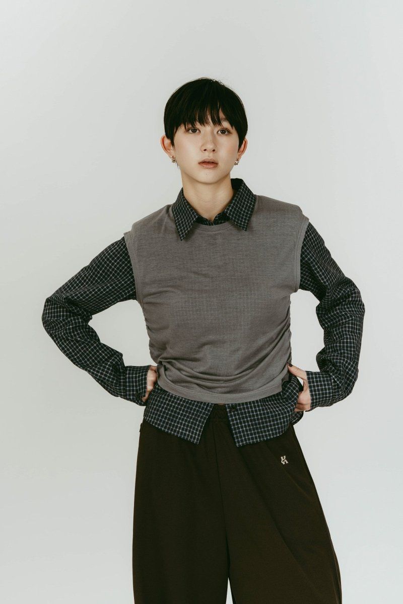 2-piece layered compact shirt (NavyGray) / 2ピース レイヤードコンパクトシャツ (ネイビーグレー) / 26SS